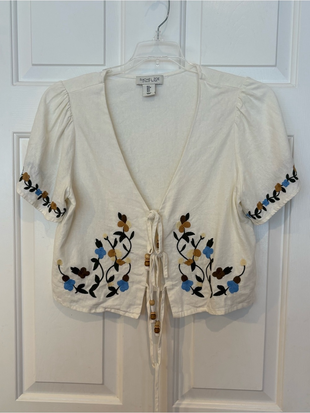 Women’s Rachel Zoe Ivory Floral Embroidered Boho Peasant Top Size S